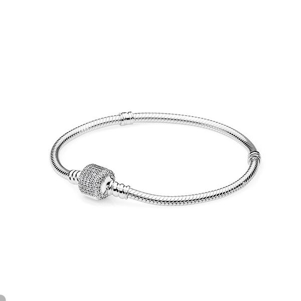 

sparkling pave clasp snake chain bracelet for pandora real sterling silver charm bracelets for women sisters gift luxury crystal diamond bra, Golden;silver