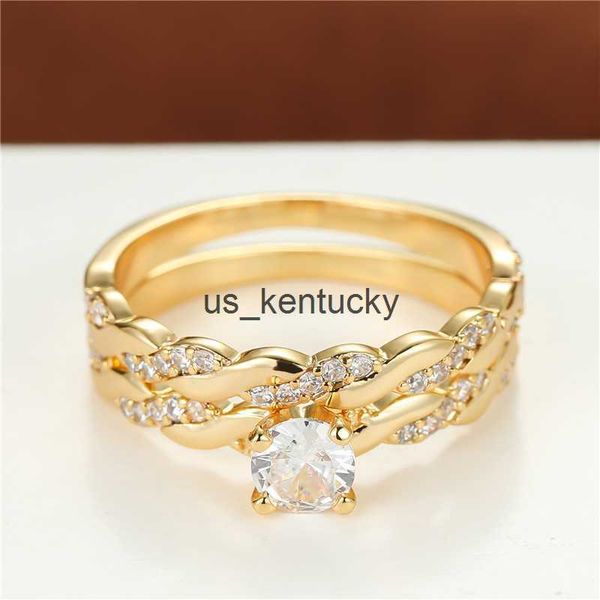 

band rings charm gold color engagement ring sets white zircon bridal wedding ring set luxury crystal small round stone rings for women gift, Silver