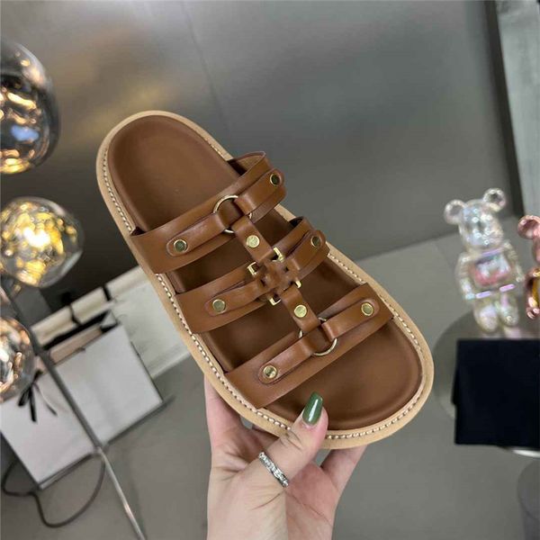 

fashion women's sandals 2023 celins luxury brand letter logo summer women's high heels men's casual student flats 01-016, Black