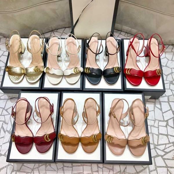 

5cm 7cm mid high heel dress shoes marmont logo sandals gold ankle strap block heel pumps women ladies leather double g shoes casual elegant, Black