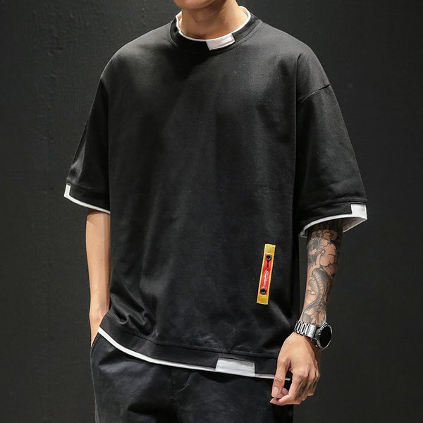 

men's t-shirts summer men's t shirt fashion patchwork short sleeve t shirt mens cotton oversized casual o neck streetwear hip hop, White;black