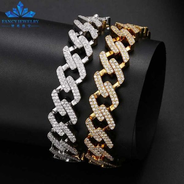 

wholesale 14mm real gold plating trendy 925 silver necklace moissanite cuban link chain hip hop jewelry iced out cuban chain