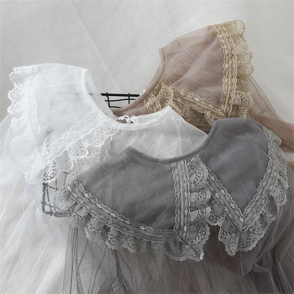 

women's blouses shirts gowyimmes spring sweety girl peter pan collar lace shirt women mesh blouse lady long sleeve blusas basic pullov, White