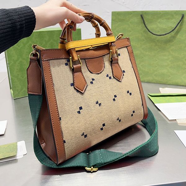 

bamboo handbags shopping tote bag large capacity vintage shoulder bags classic letter canvas leather flap hasp gold hardware removable strip