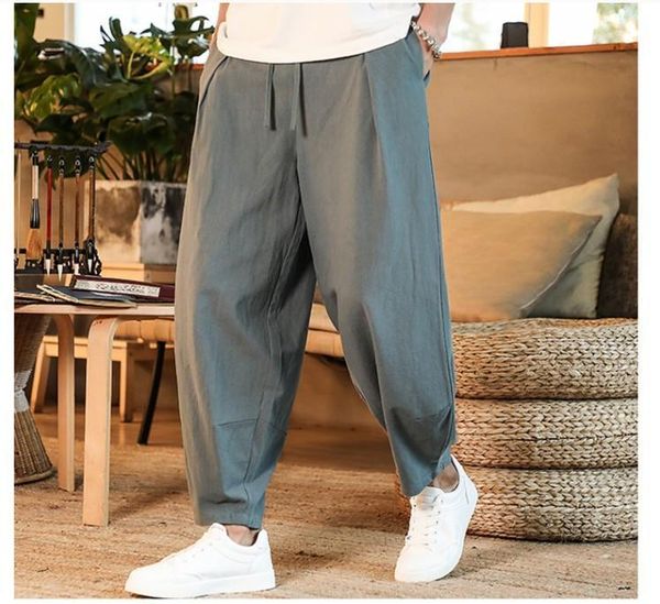 

mens pants japanese loose cotton linen male summer breathable solid color trousers fitness streetwear plus size m5xl 230504, Black