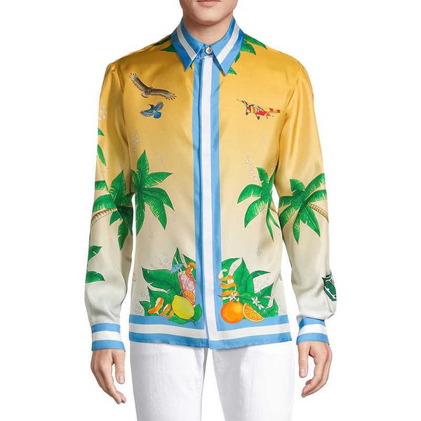 

23ss casablanca designer shirt silk casual style loose men and women trendy brand hawaii beach long sleeve, White;black