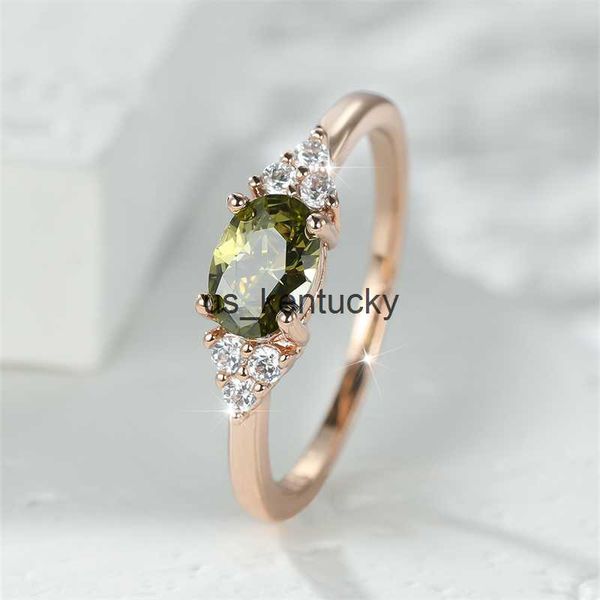 

band rings simple small green stone ring rose gold color oval zircon staing in rings for women party wedding bands, Silver