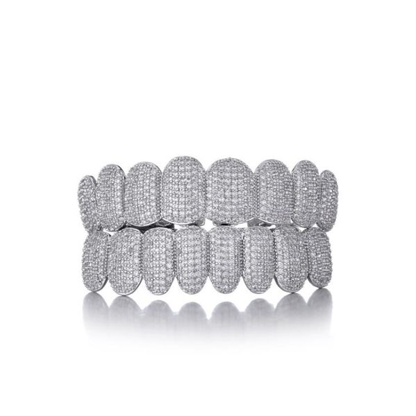 

teeth grillz iced out hip hop zircon silver decorative braces real bling tooth grills for men women, Black