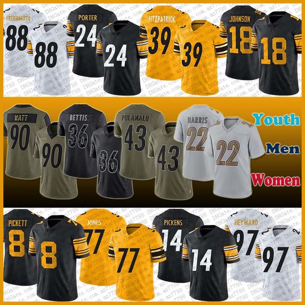 

kenny pickett tj watt football jersey custom men women kids george pickens najee harris minkah fitzpatrick pat freiermuth broderick jones jo, Black;red