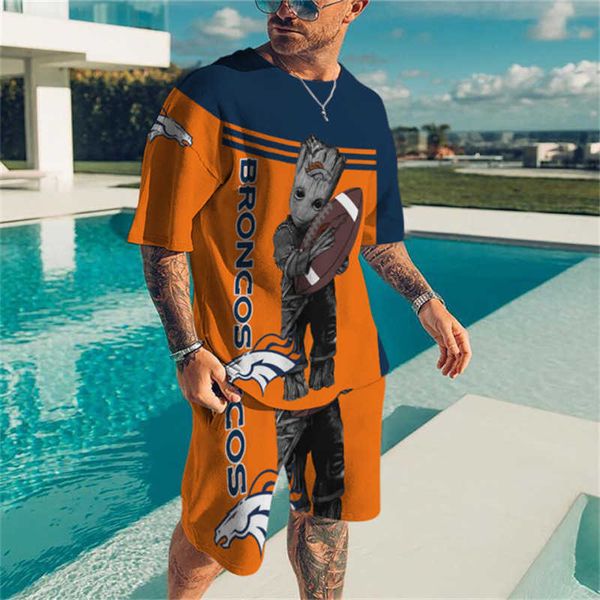 

men's hoodies & sweatshirts 2023 new football digital print short sleeve+shorts summer, Black