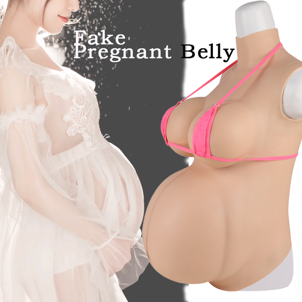 

costume accessories artificial silicone fake pregnant belly g cup boobs spong soft belly for crossdresser shemale belly cosplay, Silver