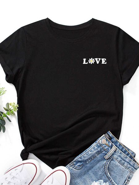 

chest little daisy love letter print men t shirt short sleeve o neck loose men tshirt ladies tee shirt camisetas mujer, White;black
