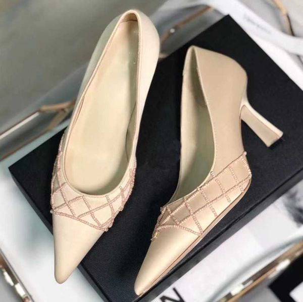 

calfskin women's sandal bicolor two-tone pumps slingbacks logo chanl stilettos slides kitten heel pointed toe wedding party shoes beads, Black