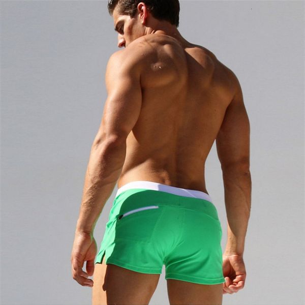 

men's swimwear solid color fashion back pocket design men swimsuit surf swim trunks summer swimwear beach breathable quick drying pants