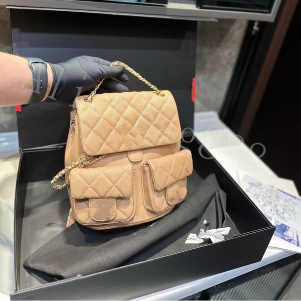 

5a quality backpack style for men women genuine leather fashion bags with 6 color big capacity 21x22cm size chain bag classic designer shopp