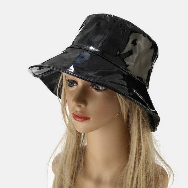 

wide brim hats women man bucket hat wide brimmed fisherman hat pvc couple cap fashion patent leather basin cap waterproof sun hat j230503, Blue;gray