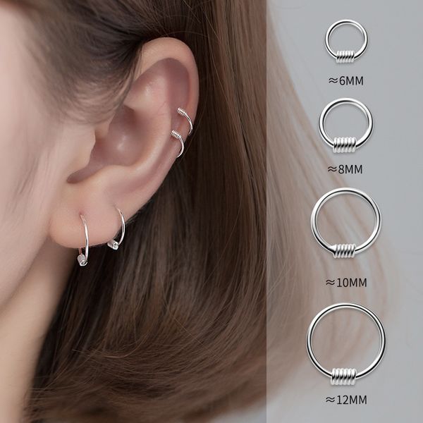 

925 sterling silver thin hoop huggie earrings for gift, Golden;silver