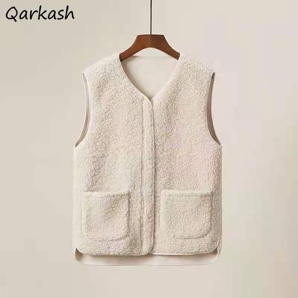 

vests lambswool vests women solid zipper pockets loose students basic allmatch leisure outwear soft autumn waistcoats females trendy, Black;white