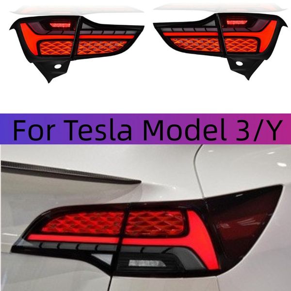 

car tail lights for tesla model 3/y taillight assembly modified starry sky led running light dynamic turn signal brake lamp