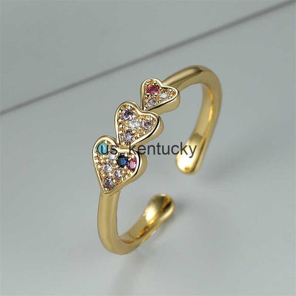 

band rings lticolor zircon heart rings for women gold color adjustable rainbow engagement wedding bands female finger jewelry gifts, Silver