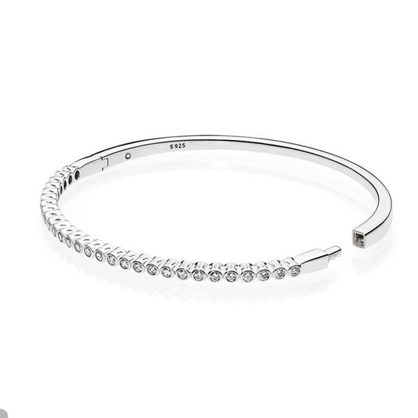 

twinkling forever bangle bracelet for pandora 925 sterling silver wedding bracelets for women girlfriend gift crystal diamond luxury bracele, Black