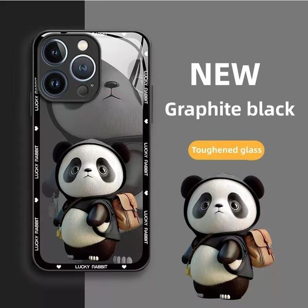 

luxury official panda glass phone case for iphone 14 7 8plus 7g 8g se x xr xs xsmax 11 12 13 14promax cartoon camera shockproof protect back