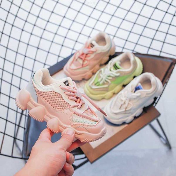 

athletic & outdoor children sneakers 2023 spring and autumn new girls breathable fashion mesh lace-up korean style boys non-slip sport shoes, Black