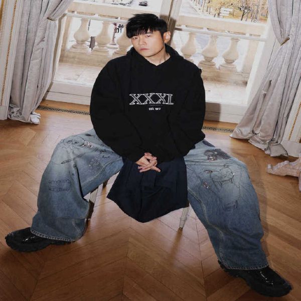 

designer t shirt shirt autumn/winter jay chou week same letter print hoodie, Black