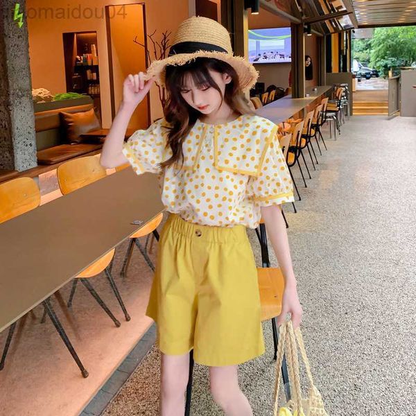 

clothing sets new summer girls clothes sets baby girl short sleeve shirt+shorts suits teen kids clothing polka dot children's out aa230, White