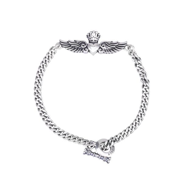 

personalized angel wings heart bracelet s925 sterling silver vintage trend vintage simple trend punk hip hop jewelry, Golden;silver
