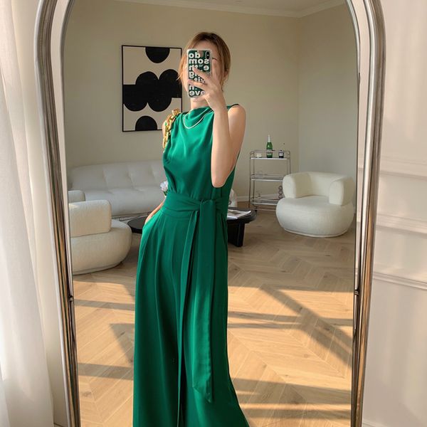 

women's jumpsuits rompers elegant woman green sleeveless jumpsuit summer outfit bandage high waist wide leg pants black rompers playsui, Black;white