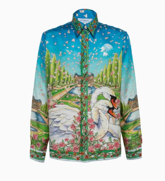 

casablanca designer shirt silk casual style castle loose men and women versatile fashion brand hawaii beach long-sleeved, White;black