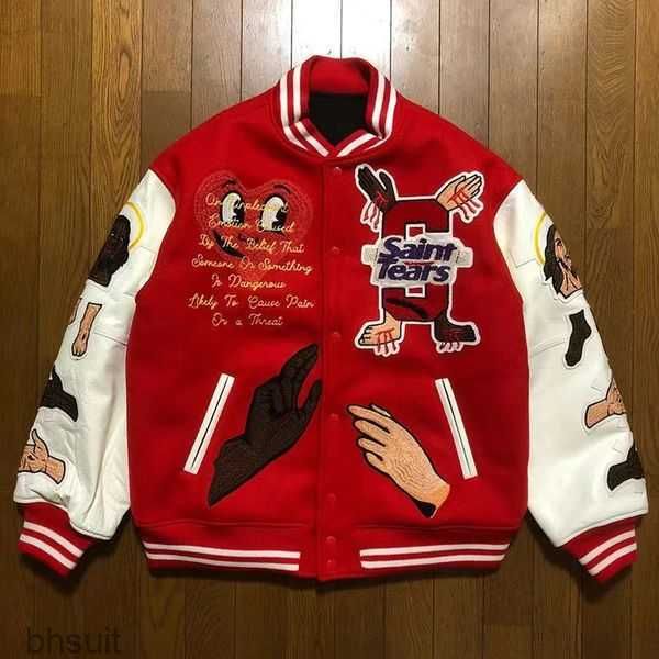 

designer jacket jesus embroidery saint men baseball streetwear patchwork letter asap rocky harajuku college varsity bomber coat va0g, Black;brown