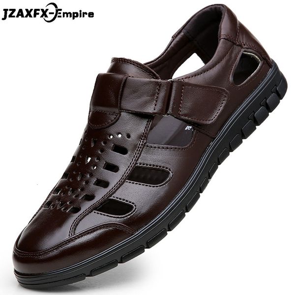 

sandals fashion summer shoes cow real leather men nonslip rubber soles beach 230503, Black