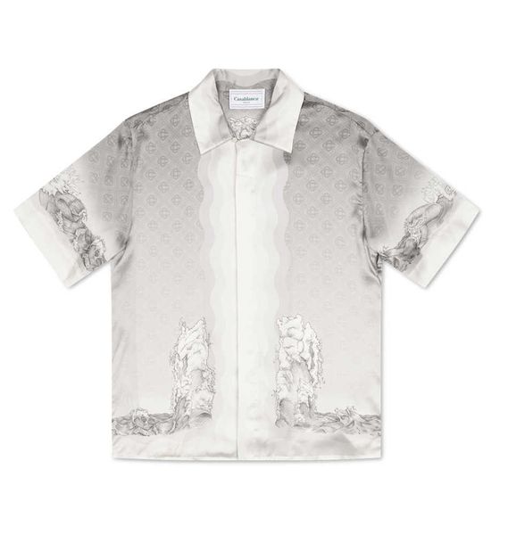 

casablanca 23ss designer shirt silk casua guardian gypsum black and white gradient men and women hawaii beach short sleeve shirt, White;black