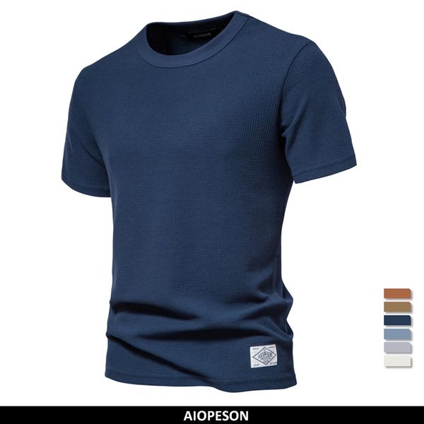 

men's t-shirts aiopeson solid color waffle t-shirts for men casual brand quality short-sleeved men's tees summer fashion designer, White;black