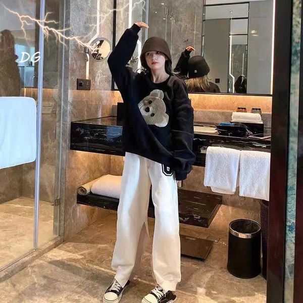 

designer clothing pa mens sweatshirts fashion hoodies palmes angels 20fw cartoon big head bear print casual long sleeve sweater luxury pullo, Black