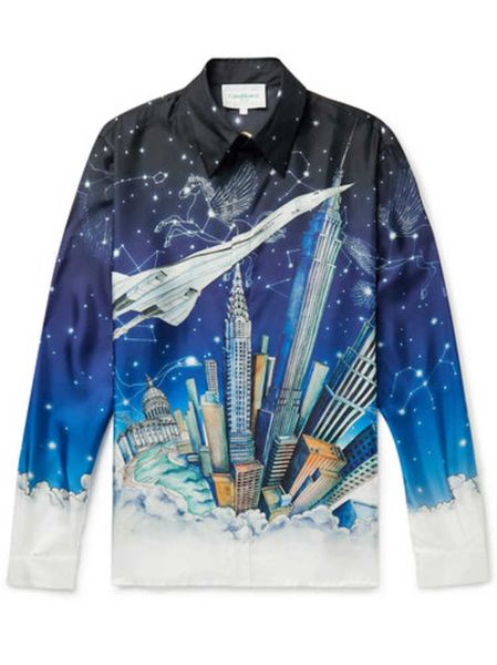 

23ss casablanca designer shirt silk casual style with aerial scene loose fit men and women versatile fashion brand hawaii beach long sleeve, White;black