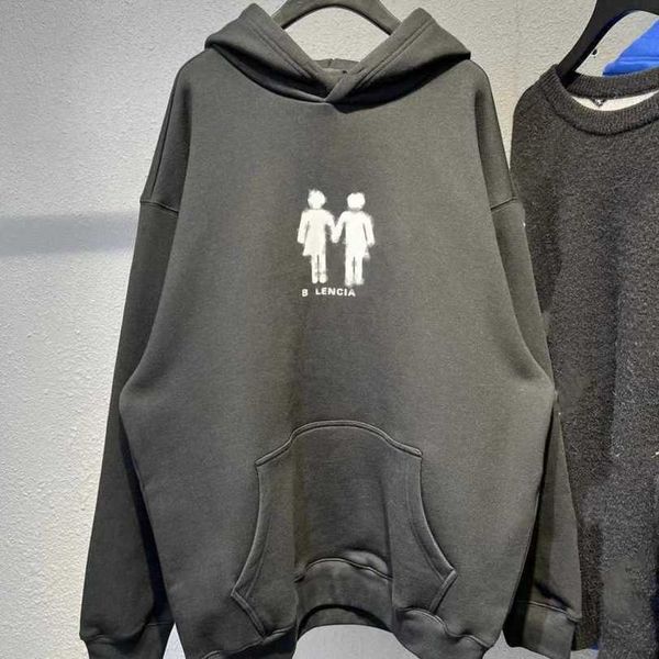 

designer t shirt shirt high edition autumn winter personality front back printed couple crew neck loose sleeve hoodie, Black