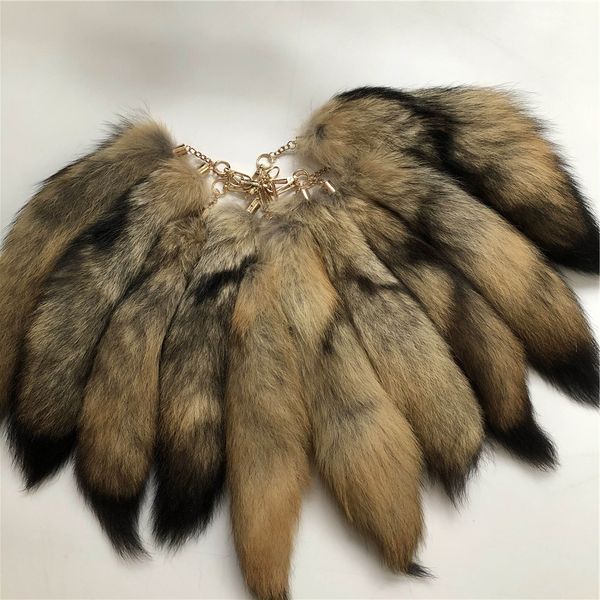 

10pcs/lots 14" bush coyote tail real fur tail keychain cosplay toys bag accessories pendnat, Silver