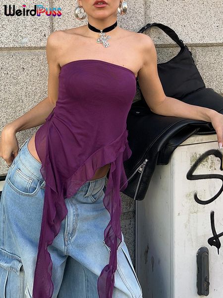 

camisoles tanks weird puss ruffles tassel women tube irregular solid sleeveless summer vacation club y2k streetwear bodycon wild vest 23050, Black;white