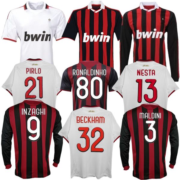 

2009 2010 ronaldinho maldini retro soccer jerseys milan 09 10 pato seedorf inzaghi ac pirlo thiago silva vintage classic beckham football sh, Black;yellow