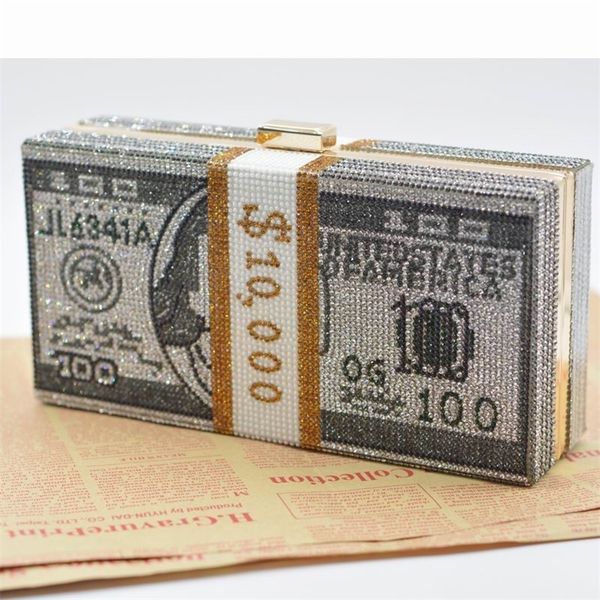 

evening bags dollars crystal money bag woman's evening party crystals bling money clutch handbag female money purse luxury 230428
