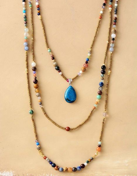

chokers statement necklace natural stones seed beads teardop pendant 3 layers bohemia chain s drop 230503, Golden;silver