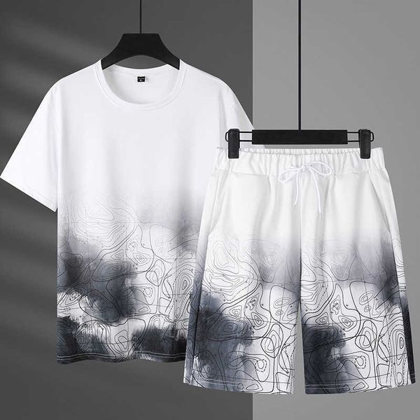 

hoodies & sweatshirts 2023 casual set summer oversized new short sleeved t-shirt two-piece shorts men's running, Black