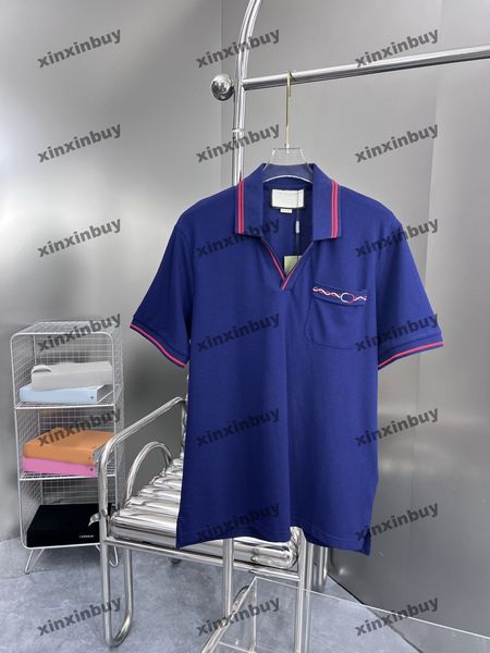 

xinxinbuy men designer tee t shirt 23ss pocket hemp rope embroidery short sleeve cotton women black white s-xl, Black;brown