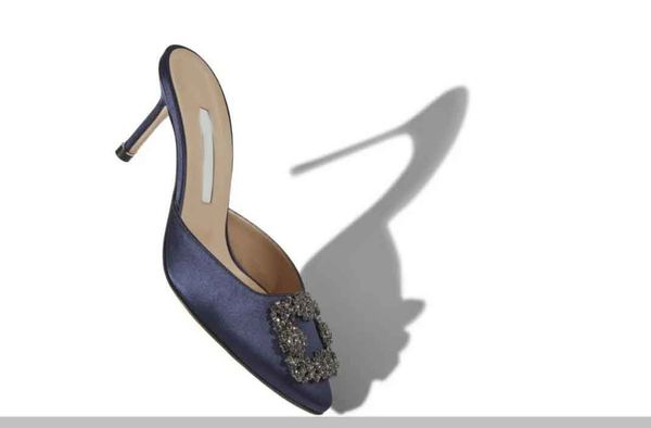 

sandals navy blue satin gemstone buckle muller shoes cool, Black