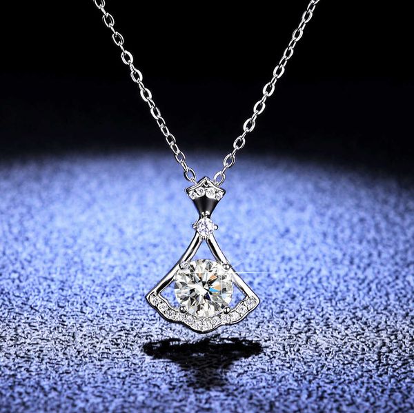 

pendant necklaces shiny gemstone elegant skirt/ fan-shaped exquisite moissanite pendant jewelry 925 sterling silver gifts for girls