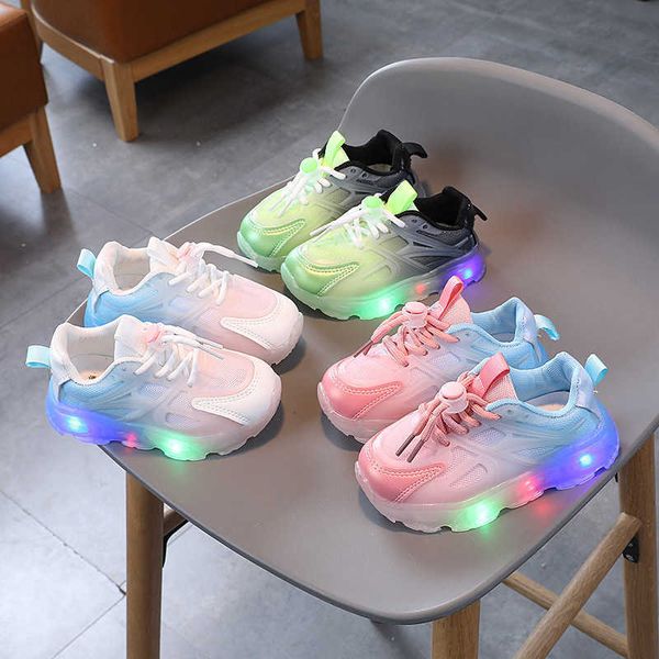 

athletic outdoor fascinating gradient color chunky sneakers for children 2022 kids sneaker luminous sole funny glowing up shoes girl boy f06, Black