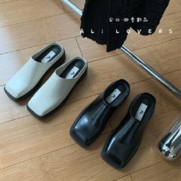 

slippers womens chunky heeled baotou simple comfortable office mule shoes outwear home square head zapatos 230503, Black